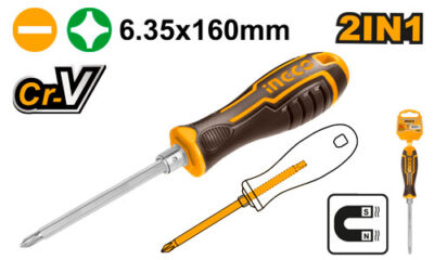 Tournevis 2en1 (embout réversible). Tige 6,35x160mm, pointes PH2 et SL6.