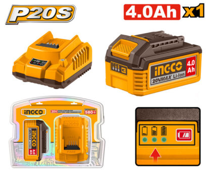 Pack: batterie 20V 4.0Ah (FBLI20021) + chargeur 20V 2A (FCLI2001).
