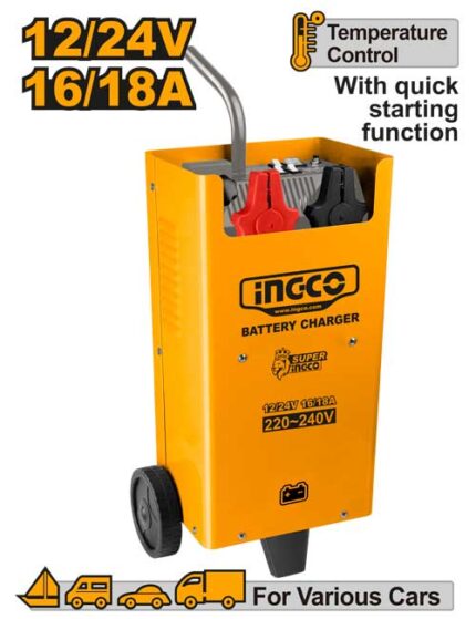 Chargeur batterie 12/24V, courant 16/18A. Pour batteries 70-300Ah.