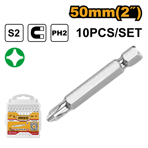 SDB11-PH223.jpg Set 10 embouts PH2 50mm. Acier S2 magnétique. - Image 1